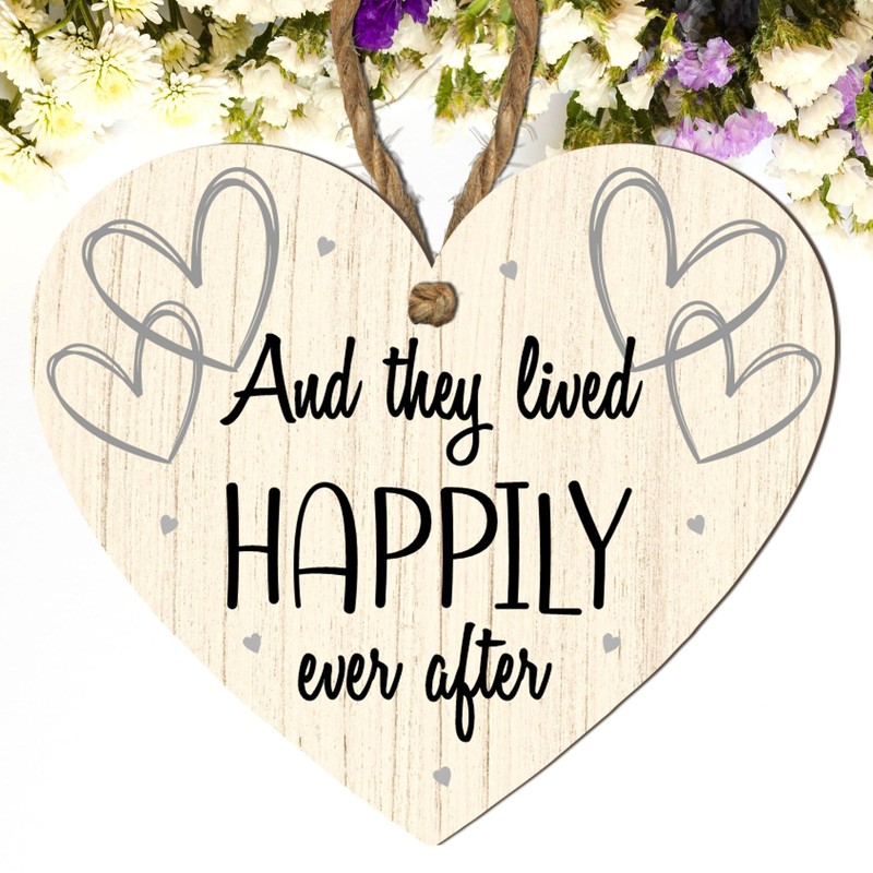 Romantic "And They Lived Happily Ever After" Heart-Shaped Wooden Plaque