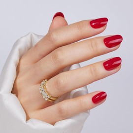 Findigit Glue Press On Nails Short - Red Oval Press on Nails Soft Gel Fake Nail with Nail Glue, Fit Perfectly, Reusable Stick On Nails Kit | 16 Sizes-32 Nail Kits, Love Apple