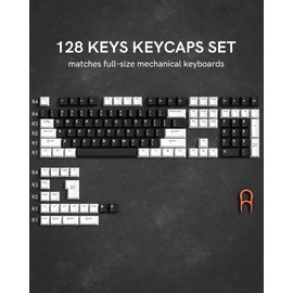 Womier Keycaps, Custom PBT Doubleshot Keycaps 60 65 75 100 Percent, Cherry Profile Retro Keycaps, 61/64/68/84/87/100/104/108 Gaming Mechanical Keyboard Keycaps, 132 Keys Keycaps Set (Black White)