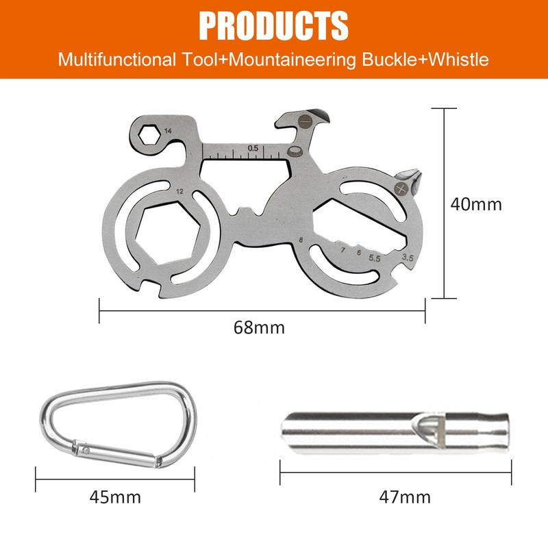 TONAUP Mini Multitool Bicycle, 12-in-1 Bicycle Tool with Aluminium Whistles,