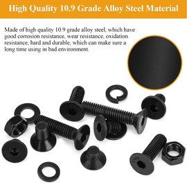 150 Pieces M6 Screws Nuts Washers Set Black, Sutemribor M6 x 8/10/12/16/20/25/30mm Countersunk Head Socket Cap Screws Nuts Washers Assortment Kit, 10.9 Grade Alloy Steel, Fully Threaded
