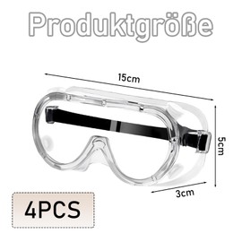 4 Stück Schutzbrille Arbeitsschutzbrille, Staubdicht Schutzbrillen, Arbeitsschutzbrille für Brillenträger, Wrap-Around Bügel Sicherheitsbrille Antibeschlag Augenschutz für Labor Skifahren Bergsteigen