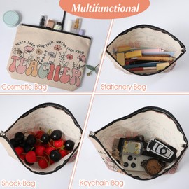 JIEYAO Teacher Gifts Makeup Bag, Teacher Must Haves Cosmetic Bag, Vintage 70s 80s Floral Cosmetic Bags Travel Toiletry Bag Wildflower Teacher Pencil Pouch for Female Educator Retirement Birthday Gift