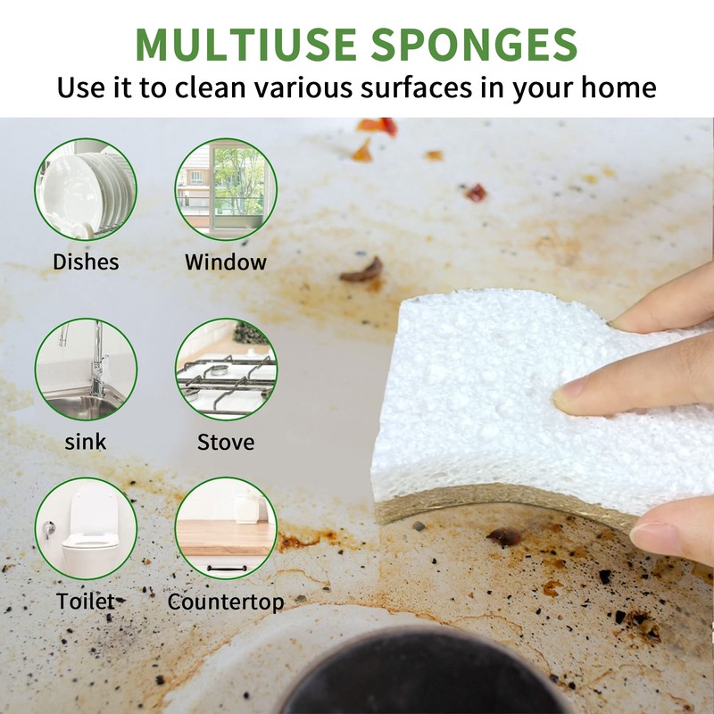 KICKLEEN 9 Pack Biodegradable Natural Kitchen Sponge - Compostable Cellulose