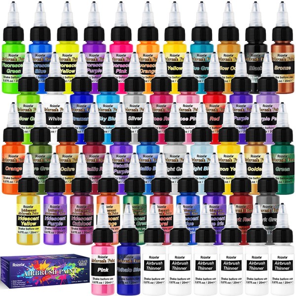 Roizefar Airbrush Paint, 44 Colors with 6 Thinner, Airbrush Paint