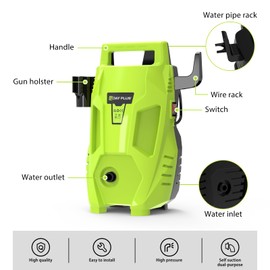 Electric Pressure Washer 1025 PSI 1.32 GPM Power Washers Electric Powered with 23ft Pressure Hose, 3-in-1 Power Jet Nozzle and Foam Cannon, Power Washers for Home, Cars, Patio, Green