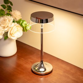 Tubicen Chrome Cordless LED Table Lamp, Portable 3 Color Stepless Touch Dimmable Desk lamp 4000mAh Battery Operated Rechargeable Table Lamp Cordless Night Light for Bedside Restaurant Bedroom Coffee
