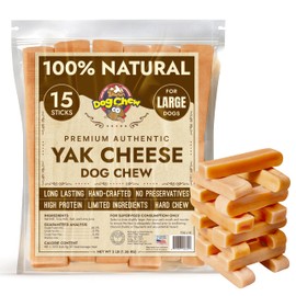Tibetan Dog Chew Yak Cheese Sticks (15 Large Chews) - Natural Handmade Treats for Large Dogs, Long-Lasting, Easy to Digest with No Additives, Rawhide, Grains or Gluten, Perfect for Aggressive Chewers
