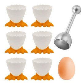 7 pcs Egg Cups Set,Egg Cups and Stainless Steel Egg Opener Novelty Egg Cups Kids Egg Cups Holder Funny Egg Cups Egg Topper Egg Cups Stand Egg Cup Breakfast Set Egg Head Cup for Boiled Eggs