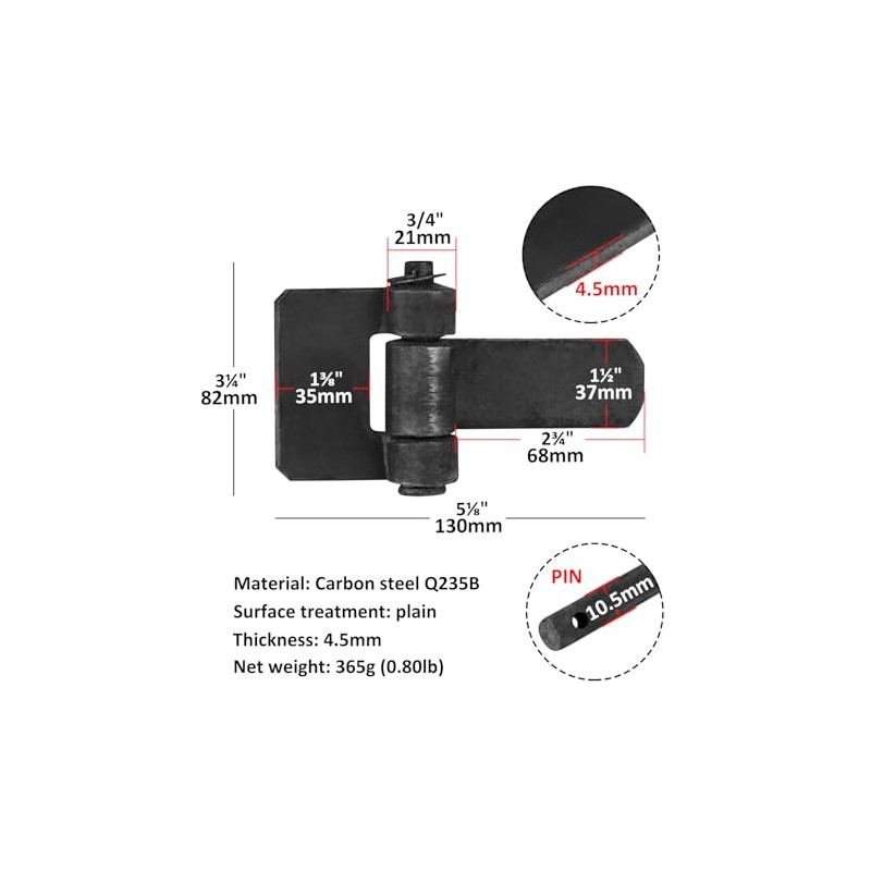 heneng 6 Pcs Weld-On Trailer Hinges, 5-1/8" x 3-1/4", Strap