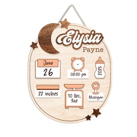 Mondily Baby Announcement Sign for Hospital, Baby Welcome Sign, Arriving Sign, Blank Newborn Birth Stats Board Gifts for New Parents, Boy Girl Hello World Photo Prop Nursery Decor (25 - star moon)