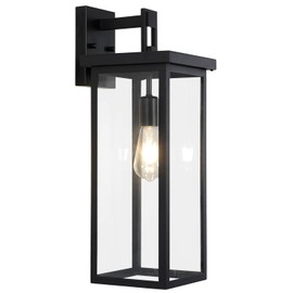 tewei Large Size Outdoor Wall Lantern Exterior Wall Light Fixture, Matte Black Porch Light Waterproof Outdoor Lights for House with Clear Glass Shade, E26 Base Wall Sconces for Garage (1 Pack)