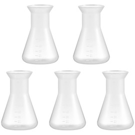 iplusmile 5 Pcs Plastic Flask with Graduations, 50ml Transparent Erlenmeyer Flask, Narrow Neck Conical Flask for Lab Science Experiment