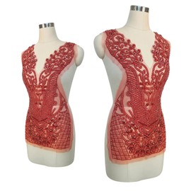 Parches de abalorio hechos a mano para vestidos de corpiño grandes, accesorios de boda, adecuados para vestidos de graduación (L2-rojo)