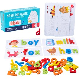 Spelling Game for Kids Ages 3-6 – 28 Double-Sided Flash Cards with Letters | Educational Toys for 4 Year Old Boys & Girls | Alphabet Puzzle, Phonics & Word Games | Gift for 3 4 5 Year Old