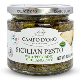 CAMPO D'ORO CAMPO D'ORO - Basil Pesto with Pecorino, Sicilian Creamy Pesto Recipe. Net Wt 6.35 oz (180g)