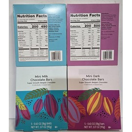 Trader Joe Mini Dark & Milk Chocolate Bars Super Smooth Belgian Chocolate 3.17oz 90g (Four Boxes)