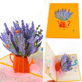 JOFONY 3D Pop Up Card, Lavender Birthday Card with Envelope, Greeting Card for Birthday Party, Valentine's Day, Mother's Day, Teacher's Day