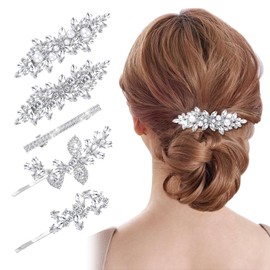 4Pcs Sparkly Rhinestone Hair Clips for Women Teens, Silver Flower Crystal Hair Claw,Metal Alloy Hair Barrettes Accessories for Wedding, Party, Daily Wear Mothers Day