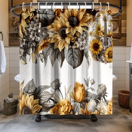 KAIRA Sunflower Shower Curtain Waterproof Green Shower Curtain for Bathroom Floral Plant Leaf Shower Curtain with 12 Hooks 72 x 72 Inches