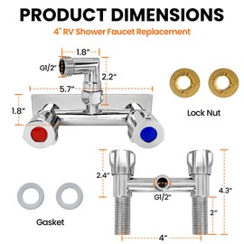 4" All Metal RV Shower Faucet, with 360° Swivel L-Shaped Adapter, Heavy Duty Camper Shower Faucet Valve Diverter Replacement, Hot and Cold Water Control for RV Bathroom Shower Motorhome Trailer Marine