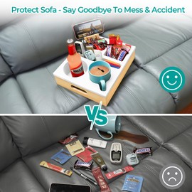 Allhercom Couch Cup Holder Tray, Soft Silicone Wooden Couch Caddy for Bed Boat Car Seat, Anti-Spill Sofa Drink Holder Snack Beverage Remote Organizer, Handy Breakfast Tray (white)