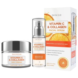 Skin 2.0 Vitamin C & Collagen Serum & Day Cream Set - Anti-Aging, Dark Spot Remover & Brightening - Dermatologist Tested Korean Skincare - Clean Beauty, Cruelty-Free, All Skin Types - 1.69 Fl. oz