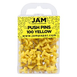 JAM PAPER Colorful Push Pins - Yellow Pushpins - 100/Pack