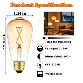 FLMAMT LED Light Bulbs, Dimmable Vintage Light Bulb 25 Watt Equivalent, E26 Filament Bulbs, ST19 Antique Amber Glass Bulbs Warm White 2700K, Pack of 2