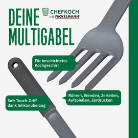 Chefkoch Plastic Multi Fork - Kitchen Fork with Ergonomic Soft Touch Handle - Cooking Fork Suitable for Coated Pots and Pans - Heat Resistant and Dishwasher Safe