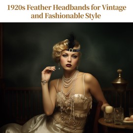 Tideme 24 PCS 1920s Flapper Headbands, Vintage Black Feather Headpieces for Women, Classical Feather Headbands Hair Costume Accessories