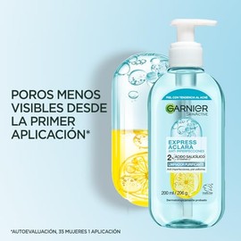 Garnier Express Aclara Gel Limpiador Facial, Anti Imperfecciones, con Ácido Salicílico 2%, Vitamina C y Niacinamida, para Piel Grasa y/o con Tendencia