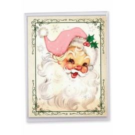 The Best Card Company Big Santa Christmas Greeting Card with Envelope, Humor Holiday for Kids, Men and Women - Pink Kringle J6695CXSG