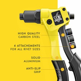 Meisterfaktur Pro Rivet Gun - Minimal Effort - Robust pop Rivet Gun with 100 Rivets - Modern Hand Rivet Gun with Ergonomic Handle for Real Tradesmen!