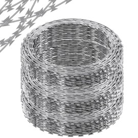 QVQE 410FT Galvanized Steel Razor Wire Ribbon Barbed Concertina, 82 Feet per Roll 5 Pcs
