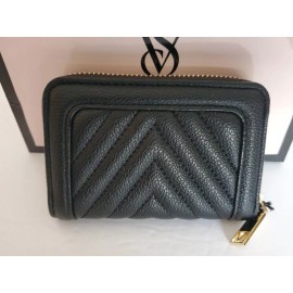 VICTORIA'S SECRET BLACK SIGNATURE CREDIT CARD ZIPPER SMALL WALLET NEW