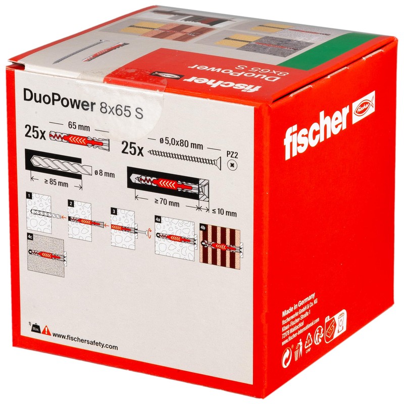 Fischer DuoPower 8 x 65 S, Powerful Universal Plug with
