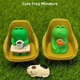 Miniature Frog Figurines Decor, Funny Creative Resin Frog Statue for Home Decor, Party Decor, Office, Desk, Bathroom Decoration, Birthday Gift, Shelf, Table, Garden, (Frog is having afternoon tea)
