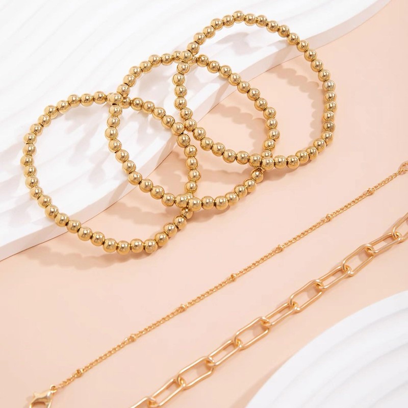Gold Bracelet Stack Paperclip Bracelet Gold Beaded Bracelets Pearl Stackable