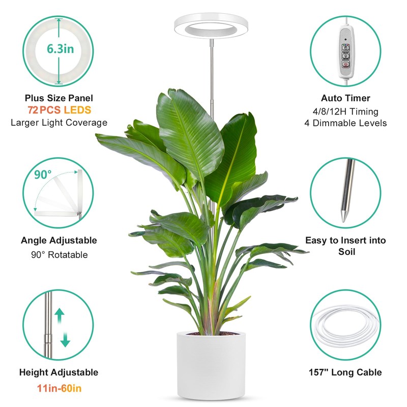 LORDEM Full Spectrum LED Grow Lights, Brightness Adjustable Plant Lamps