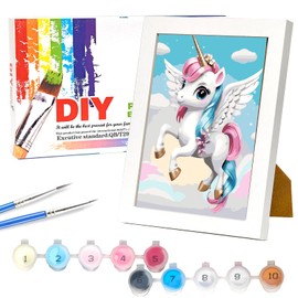 Nilnewuh Unicorn Painting by Numbers with Wooden Frame for Children from 6 Years, Junior and Adult Beginners, 18 x 24 cm Small DIY Painting Craft Set, Painting Kit with Canvas Brushes Acrylic Paints