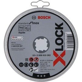 BOSCH X-LOCK 2608619267 Standard Cutting Whetstone for Stainless Steel, 4.9 x 0.04 inches (125 x 1.0 mm), Set of 10, Disc Blade, 5-Inch