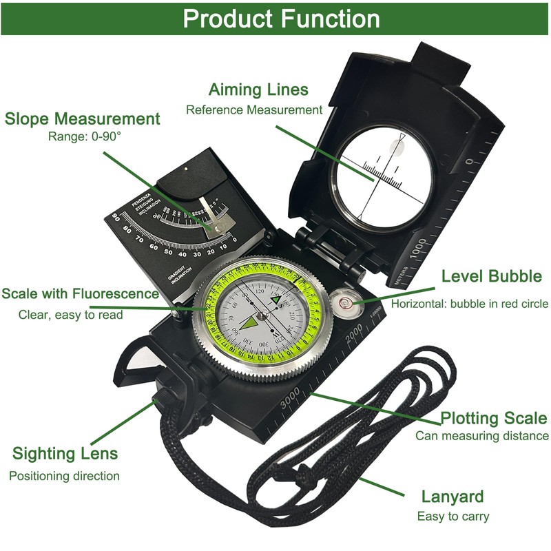 Lensatic Compass Military Grade, JYEASTZ Sighting Clinometer Compass for Hiking,
