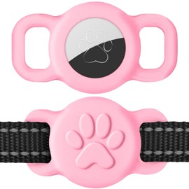 Dynmeow 1 Pack Airtag Cat Collar Holder, Stretchy Silicone Airtag Holder for Puppy Small Dog, Anti-Lost Dog Airtag Holder Compatible with 3/8 and 5/8 inch Wide Collar (Pink)
