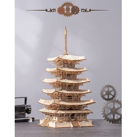 Rolife DIY 3D Wooden Puzzle Five-storied Pagoda DIY Model Building Kit Kids Gift