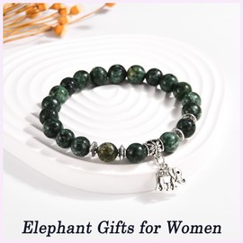 TEVOP Elephant Gifts for Women, Green Beads Bracelet Elephant Gifts, Get Well Soon Gifts Good Luck Gifts for Women Girls Birthday Christmas Presents