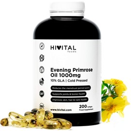 Evening Primrose Oil 1000 mg Cold Pressed | 200 Softgel Capsules | With 10% Omega-6 Gamma Linolenic Acid | Women's Hormonal Balance Regulates and Helps Maintain Healthy Joints, Bones, Skin, Hair and Nails