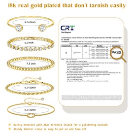 Thunaraz 18K Gold Plated Bracelet Set for Women & Men Adjustable Stackable Bangles & Cuff Bracelets Herringbone CZ Tennis Bracelet Waterproof Gold Chain Bracelets Jewellery 5 PCS