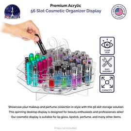 Marketing Holders Cosmetic Storage Caddy 56 Slot Clear Acrylic Makeup Mascara Lipstick and Balm Space Saving Oil Perfumery Rotating Organizer