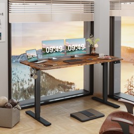 Furmax Electric Height Adjustable Standing Desk Large 55 x 24 Inches Sit Stand up Desk Home Office Computer Desk Memory Preset with T-Shaped Metal Bracke, Brown